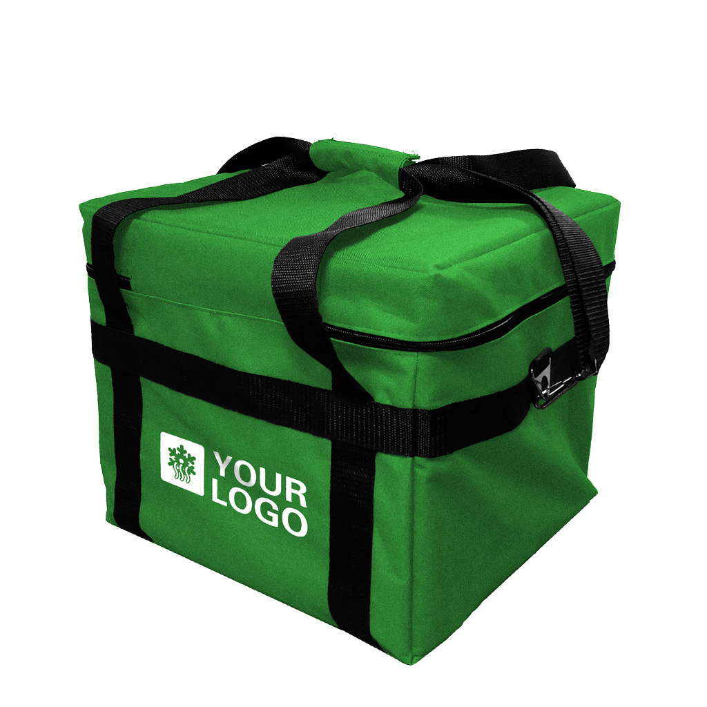Зеленая брендированная сумка для термоконтейнера на заказ